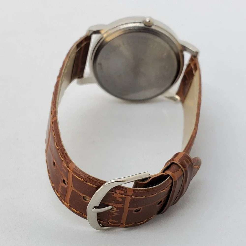 Women's Watch 34MM White Dial Gray Case Brown‎ Leather Bands New Battery